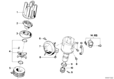 Детали распределителя зажигания для BMW E28 518i M10 (схема запасных частей)