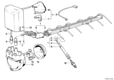 Жгут проводов высокого напряжения для BMW E28 520i M20 (схема запасных частей)