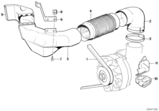 Система охлаждения генератора для BMW E32 735i M30 (схема запасных частей)