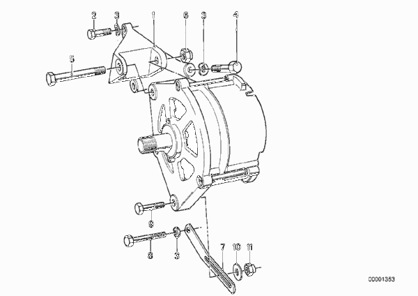 Элементы крепления генератора для BMW E12 535i M30 (схема запчастей)