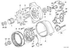 Детали генератора на 140 А для BMW E32 750i M70 (схема запасных частей)