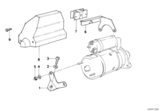 Элементы крепления стартера для BMW E32 750i M70 (схема запасных частей)
