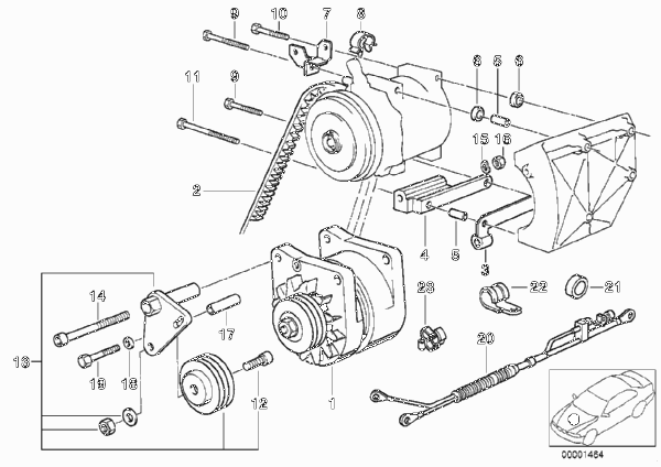 Дополнит.генератор/элементы крепления для BMW E32 750i M70 (схема запчастей)