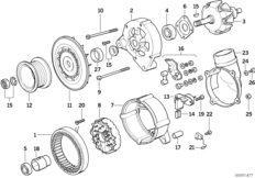 Детали генератора на 90 А для BMW E36 320i M50 (схема запасных частей)