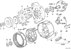 Детали генератора на 90 А для BMW E34 518i M40 (схема запасных частей)