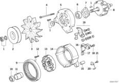 Детали генератора на 80 А для BMW E34 520i M20 (схема запасных частей)