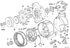 Детали генератора на 90 А для BMW E34 525i M20 (схема запасных частей)