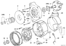 Детали генератора на 105 А для BMW E34 525i M50 (схема запасных частей)
