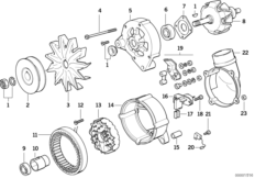 Детали генератора на 80 А для BMW E34 525i M20 (схема запасных частей)