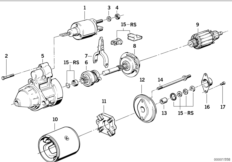 Детали стартера 1,7 кВт для BMW E34 535i M30 (схема запасных частей)