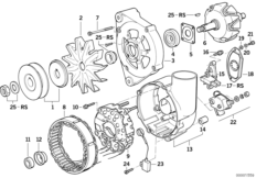 Детали генератора на 90 А для BMW E32 730iL M30 (схема запасных частей)
