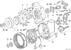 Детали генератора на 115 А для BMW E32 735i M30 (схема запасных частей)