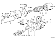 Детали стартера 1,5 кВт для BMW E32 735i M30 (схема запасных частей)