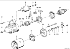 Детали стартера 1,7 кВт для BMW E32 735i M30 (схема запасных частей)