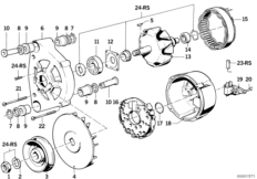 Детали генератора на 80 А для BMW E30 316i M10 (схема запасных частей)