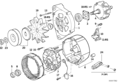 Детали генератора на 90 А для BMW E30 318is M42 (схема запасных частей)