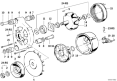 Детали генератора на 90 А для BMW E30 320is S14 (схема запасных частей)