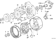 Детали генератора на 90 А для BMW E30 323i M20 (схема запасных частей)