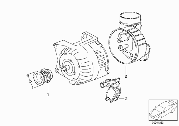 Детали генератора на 115 А для BMW E36 M3 3.2 S50 (схема запчастей)