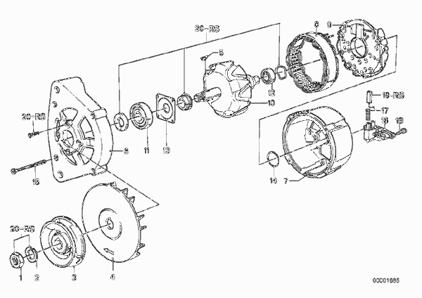 Детали генератора для BMW E23 728iS M30 (схема запчастей)