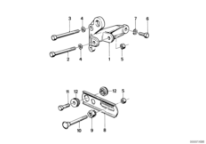 Элементы крепления генератора для BMW E30 318i M10 (схема запасных частей)