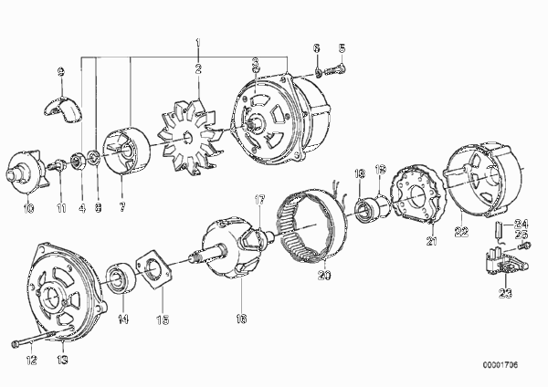 Детали генератора для BMW 89V2 K 1100 LT (0526, 0536) 0 (схема запчастей)