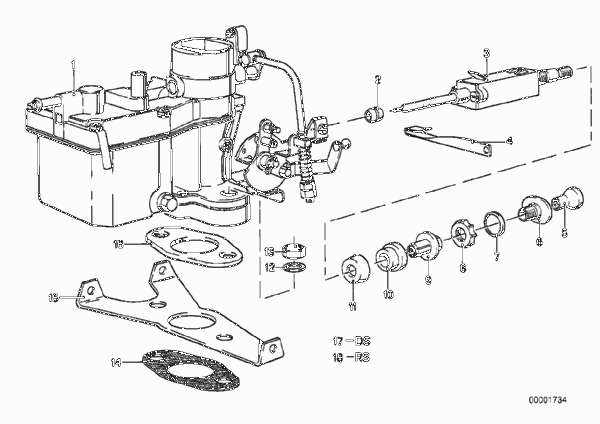 Карбюратор PDSI для BMW E12 518 M10 (схема запчастей)