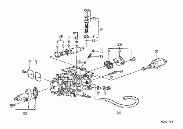 Карбюратор дополнительные элементы для BMW E30 316 M10 (схема запчастей)