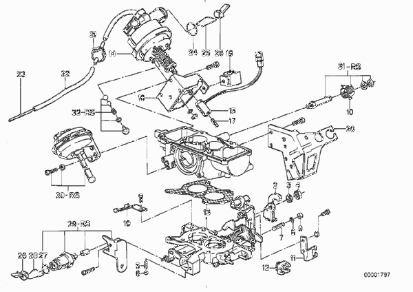 корпус дроссельной заслонки для BMW E28 518 M10 (схема запчастей)