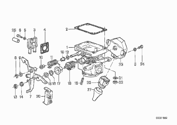 Корпус дроссельной заслонки для BMW E30 318i M10 (схема запчастей)