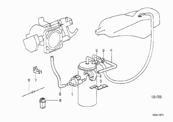 Клапан вент.топл.бака/клапан прим.возд. для BMW E34 520i M20 (схема запчастей)