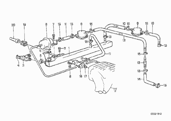 Клапаны/трубопроводы системы впрыска для BMW E30 318i M10 (схема запчастей)