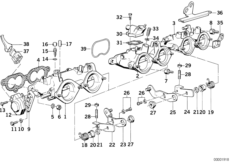 Корпус дроссельной заслонки для BMW E34 M5 3.8 S38 (схема запасных частей)