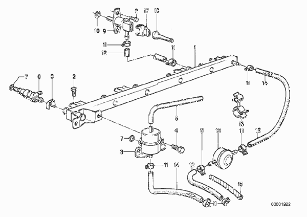 Клапаны/трубопроводы системы впрыска для BMW E28 528i M30 (схема запчастей)