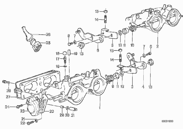 Корпус дроссельной заслонки для BMW E30 320is S14 (схема запчастей)