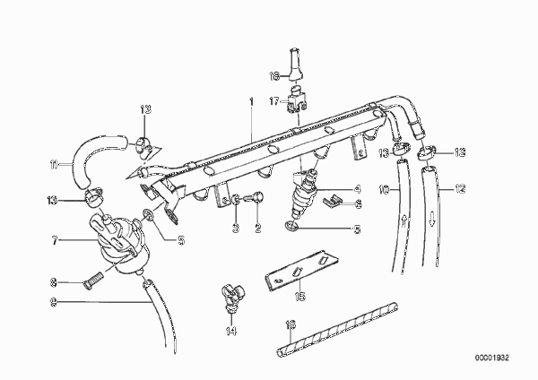 Клапаны/трубопроводы системы впрыска для BMW E30 M3 S14 (схема запчастей)
