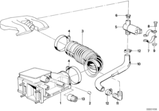 Расходомер воздуха для BMW E30 316i M40 (схема запасных частей)