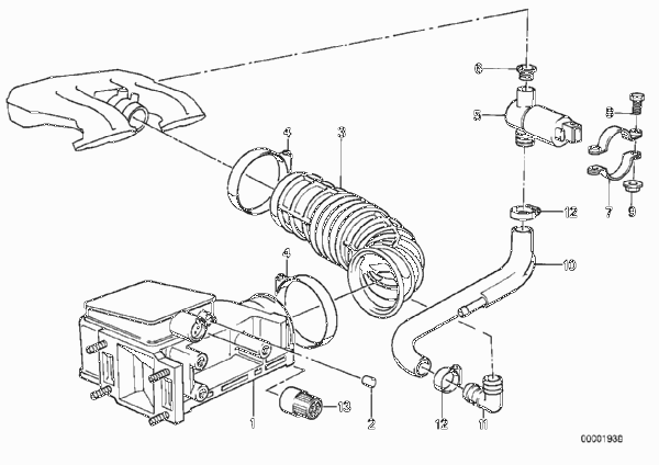 Расходомер воздуха для BMW E30 316i M40 (схема запчастей)
