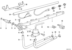Клапаны/трубопроводы системы впрыска для BMW E34 525i M20 (схема запасных частей)