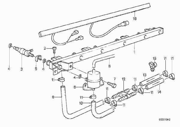 Клапаны/трубопроводы системы впрыска для BMW E30 320i M20 (схема запчастей)