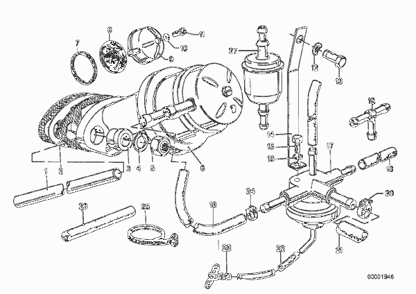 Система подачи топлива/насос/фильтр для BMW E12 518 M10 (схема запчастей)