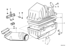 Глушитель шума всасыв./сменн.эл.фильтра для BMW E32 750i M70 (схема запасных частей)