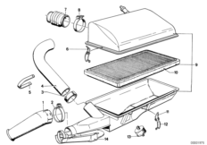 Глушитель шума всасыв./сменн.эл.фильтра для BMW E12 520i M20 (схема запасных частей)