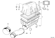 Глушитель шума всасыв./сменн.эл.фильтра для BMW E30 323i M20 (схема запасных частей)