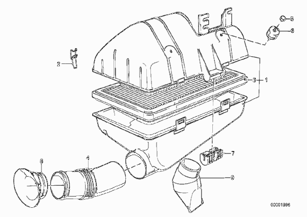 Глушитель шума всасыв./сменн.эл.фильтра для BMW E30 325e M20 (схема запчастей)