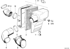 Глушитель шума всасыв./сменн.эл.фильтра для BMW E30 318i M10 (схема запасных частей)