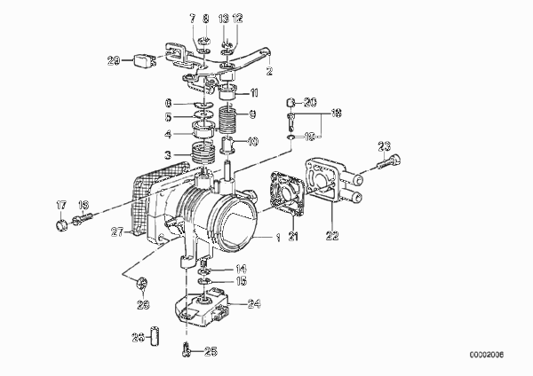 Корпус дроссельной заслонки для BMW E30 325i M20 (схема запчастей)