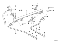 Клапаны/трубопроводы системы впрыска для BMW E34 M5 3.8 S38 (схема запасных частей)