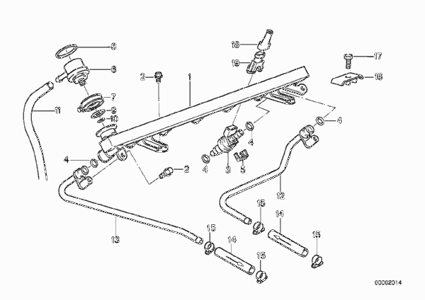 Клапаны/трубопроводы системы впрыска для BMW E34 M5 S38 (схема запчастей)