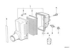 Глушитель шума всасыв./сменн.эл.фильтра для BMW E34 525ix M50 (схема запасных частей)
